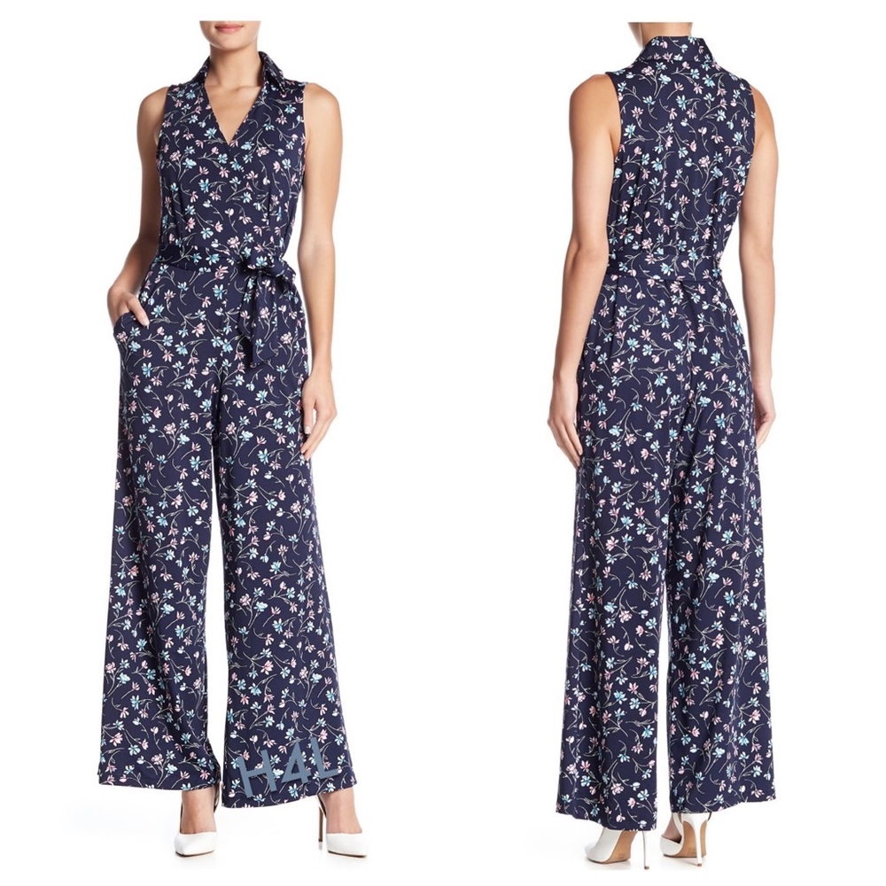 NWT Floral Sleeveless Faux Wrap Jumpsuit